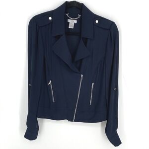 Cache Size 8 Navy Moto Jacket Zip Front Military Utility Style